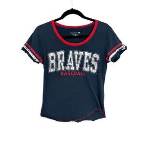 Braves Baseball T-Shirt Navy Red Accents New Era‎ Women's XS 100% Cotton